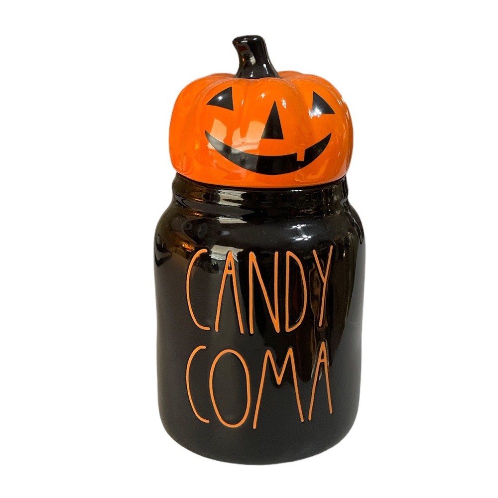 NEW HTF Rae Dunn CANDY COMA Canister w/Pumpkin Lid